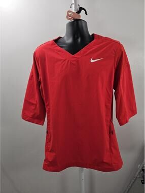 Nike Red Athletic Pullover Shirt with V-Neck and Mesh Sleeves